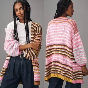 Anthropologie Cozy Oversized Chunky Knit Striped Cardigan One Size